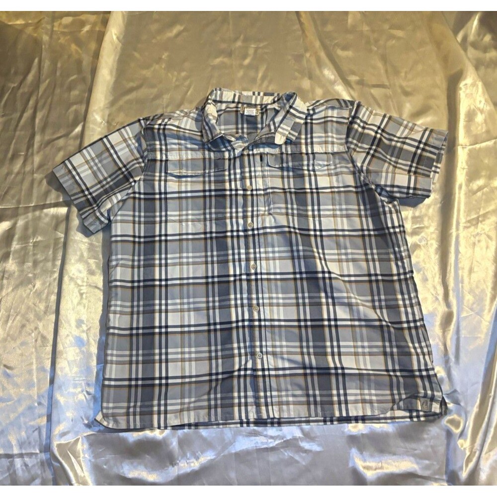 L.L. Bean SunSmart Cool Weave Shirt Mens XL Plaid Short Sleeve UPF 50+ Blue Gray